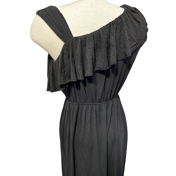 Madison Black Ruffle One Shoulder Mini Dress Sz Petite Small Flowy Ruffle Collar - Picture 3 of 13
